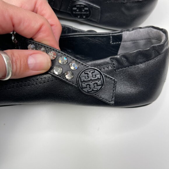 Tory Burch Minnie Embellished Black Nappa Leather Two Way Ballet Flats US Size 8 - Picture 9 of 13